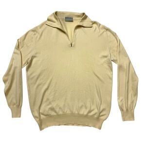 LAZO Made in ITALY Beige 100% Cotton 1/2 Zip Elegant Sweater Sz M 50 4